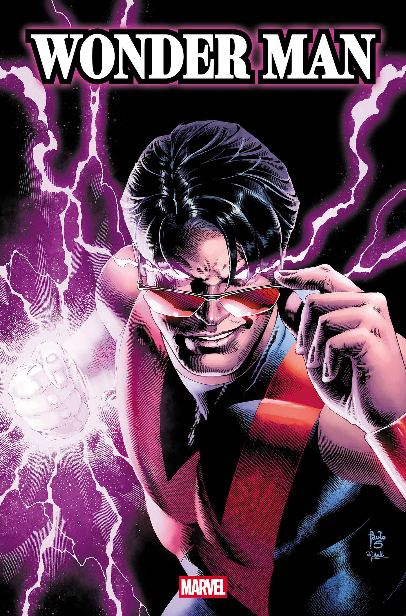 Wonder Man, Simon Williams, on a comic cover wreathed in ionic energy