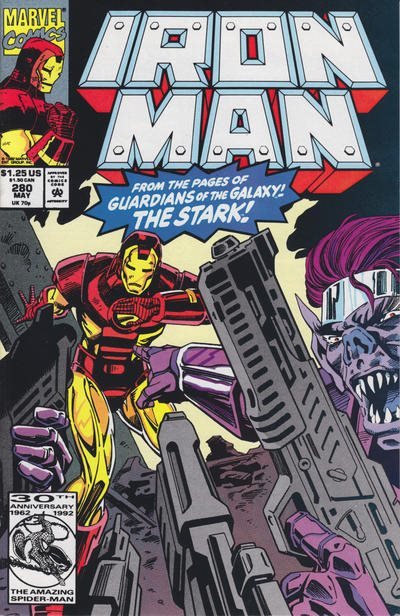 Iron Man #280 cover showing Tony Stark as Iron Man in red and gold armour