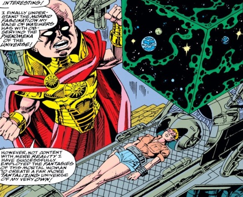 Comic art from Fantastic Four #372: Aron traps the Thing inside his pocket universe