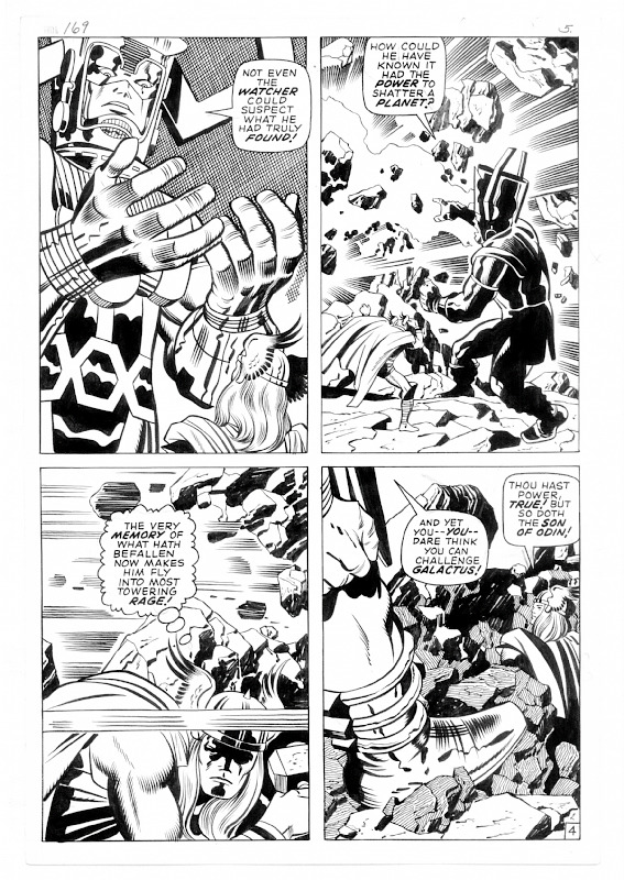 Black-and-white comic page of Galactus confronting Thor