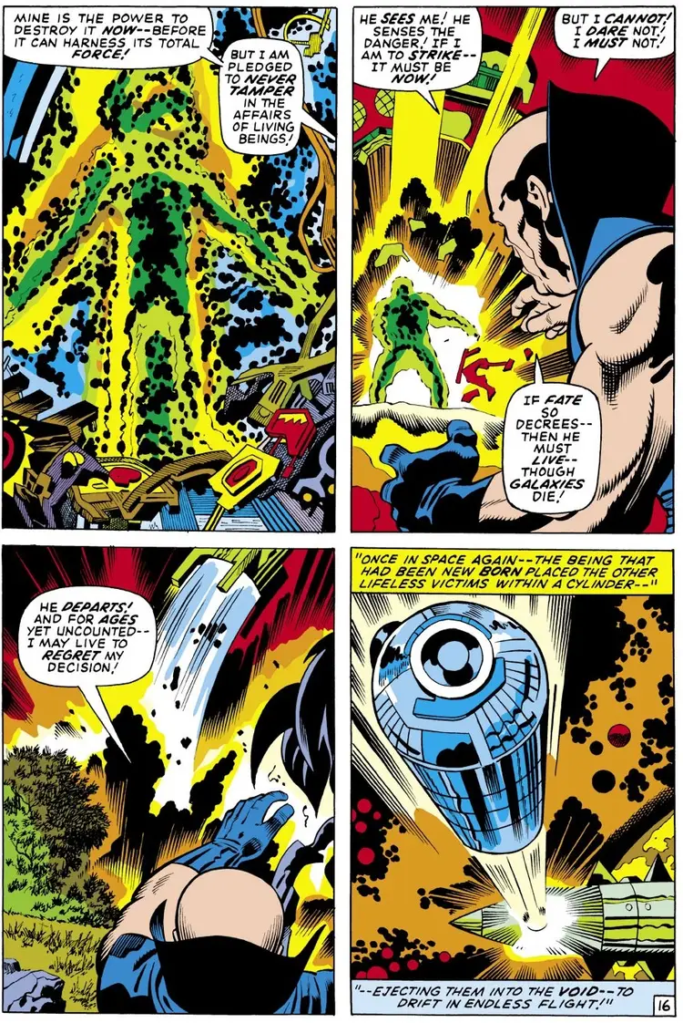 Original Thor #169 comic page showing Ecce the Watcher watching Galactus emerge