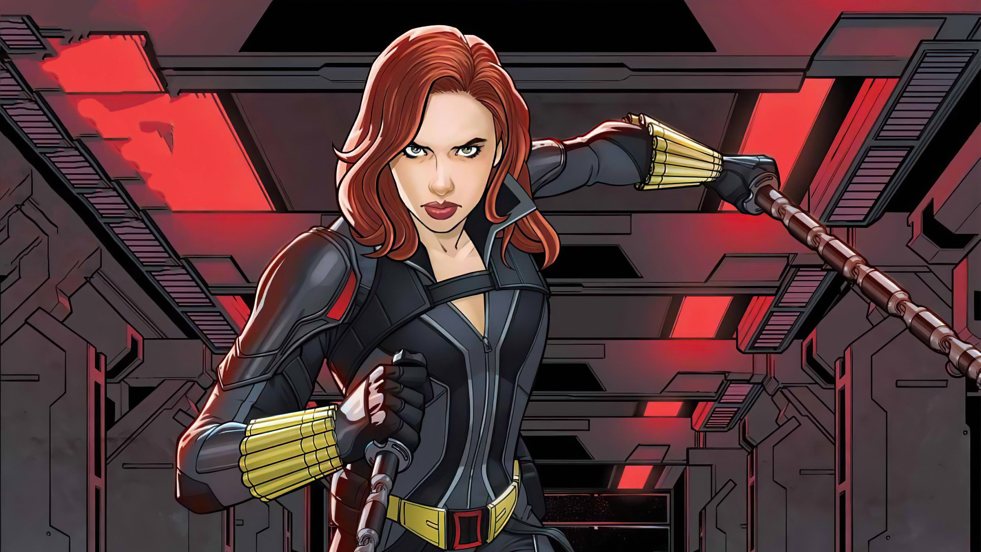 Black Widow, Natasha Romanoff, in comic art with her Widow's Bite gauntlets