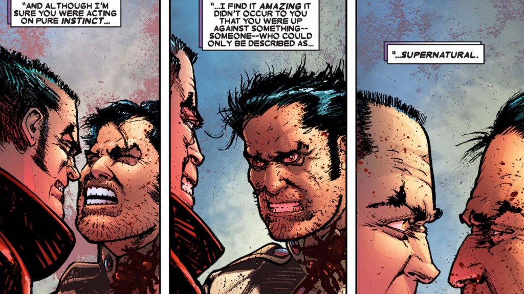 Wolverine fighting Lazaer, comic art