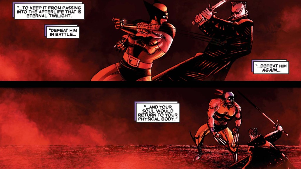 Wolverine battling Lazaer, comic art